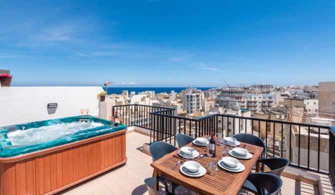 Seashells Sea View Penthouse with private Hot Tub & large sunny terrace with stunning views - by Getwaysmalta